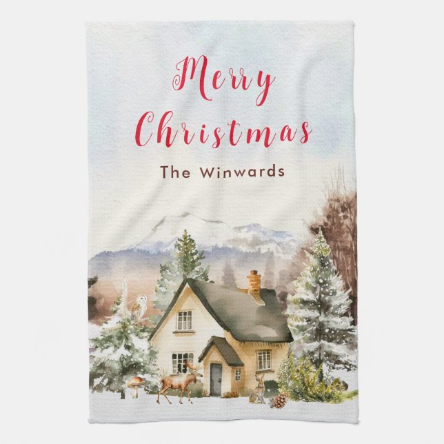 Vinterstuga Glad jul Kökshandduk (Vertikal)