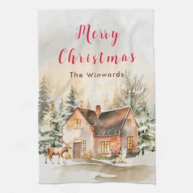 Vinterstuga Glad jul Kökshandduk (Vertikal)