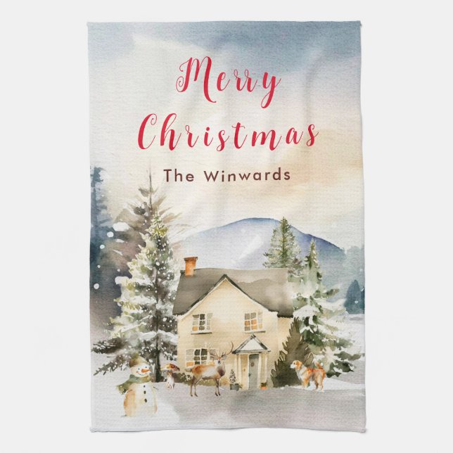 Vinterstuga Glad jul Kökshandduk (Vertikal)