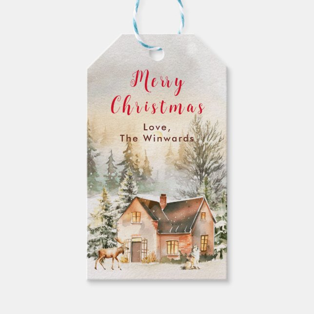 Vinterstuga Glad jul Presentetikett (Framsidan)
