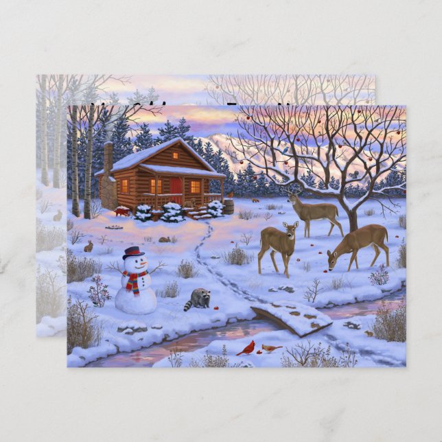Vinterstuga Hjort I Snö Julscen Inbjudningar (Fram/baksida)