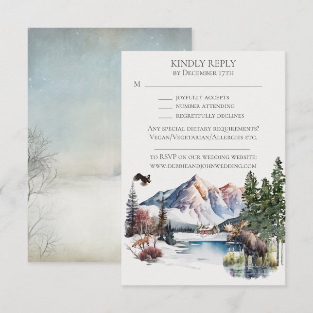 Vinterstuga i bergen RSVP Inbjudan (Fram/baksida)