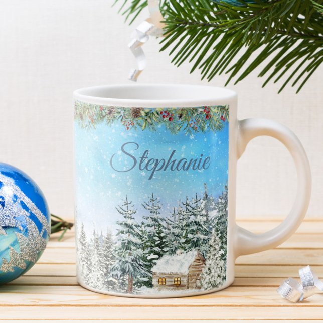 Vinterstuga i skogen Personlig jul Kaffemugg (Skapare uppladdad)