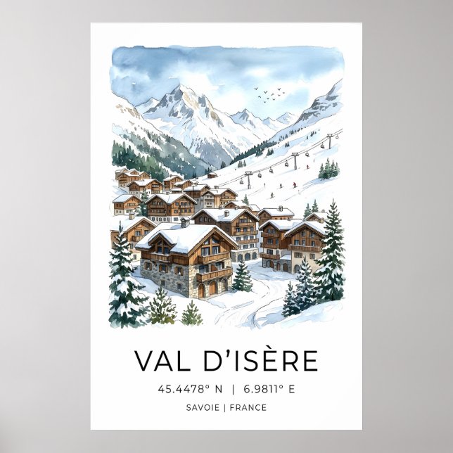 Vinterstuga konsttryck Snöigt alpby med Poster (Framsidan)