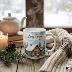 Vinterstuga Vattenfärg Snö Rustik Mysig Kaffemugg