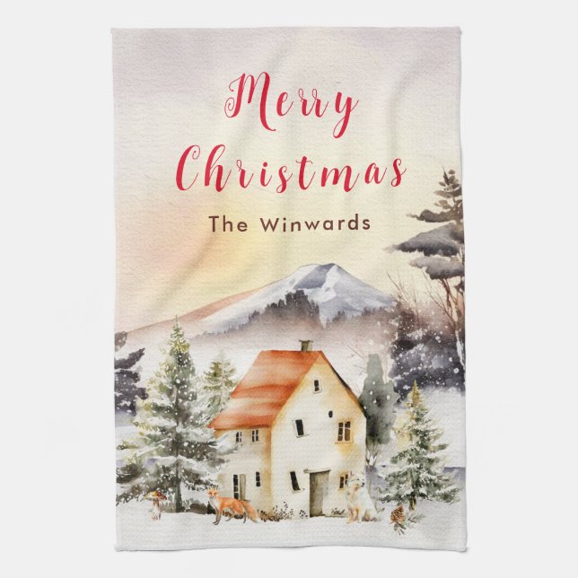 Vinterstugor Merry Christmas Kökshandduk (Vertikal)