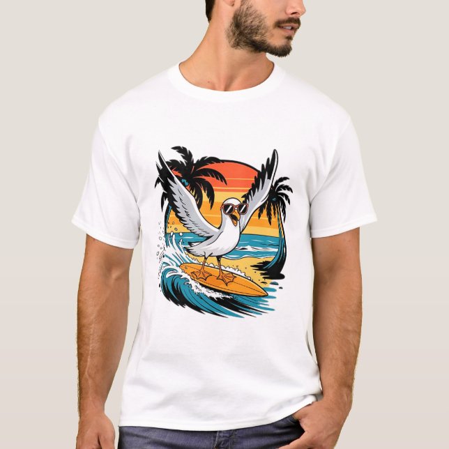 VinterSurfande Måse, Måsen Surfar T Shirt (Framsida)
