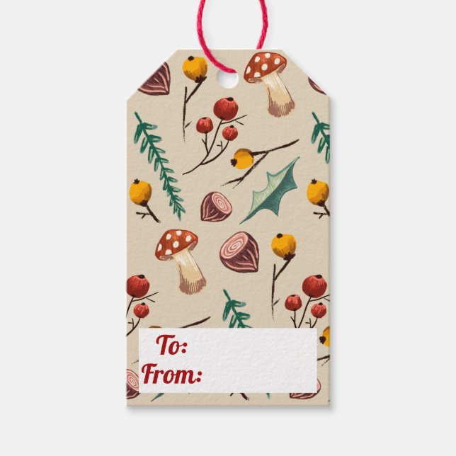 Vintersvampar och jultomte presentetikett (Framsidan)