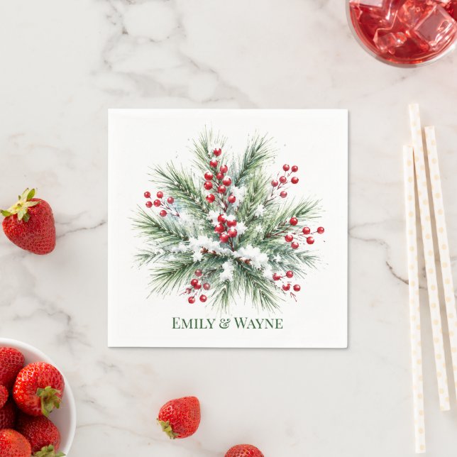 Vintertall & Röd Bär Bröllop Pappersservett (Insitu)