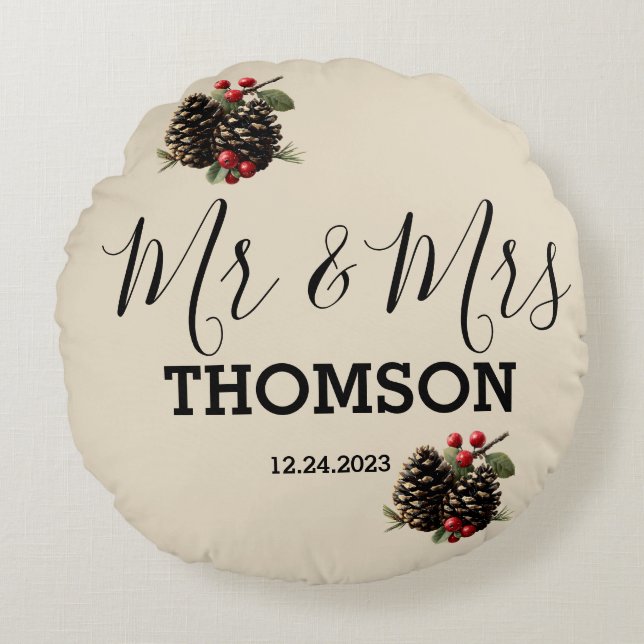 Vintertallkottar & Bär Familj Kuddfodral Rund Kudde (Framsidan)