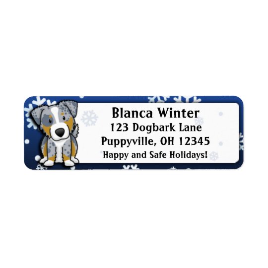 VintertecknadMerle australian shepherd Returadress Etikett