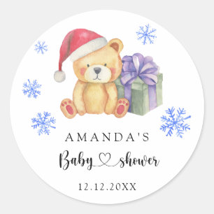 Vinterteddybjörn Baby Shower Runt Klistermärke