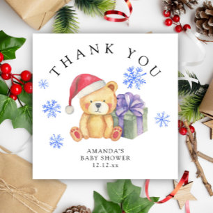 Vinterteddybjörn med julpresent - tack inbjudningar