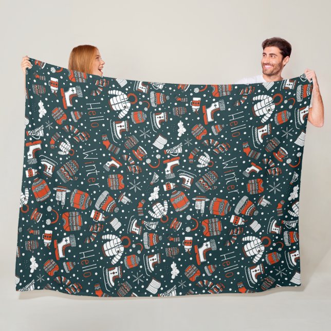 Vintertema mönster Fleece Blanket (På plats)