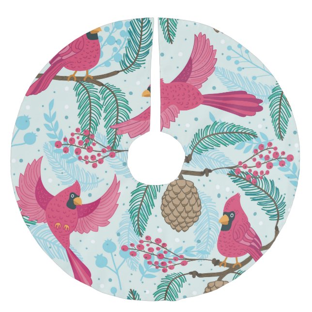 Vintertema: Röd kardinal Mönster. Julgransmatta Borstad Polyester (Framsidan)