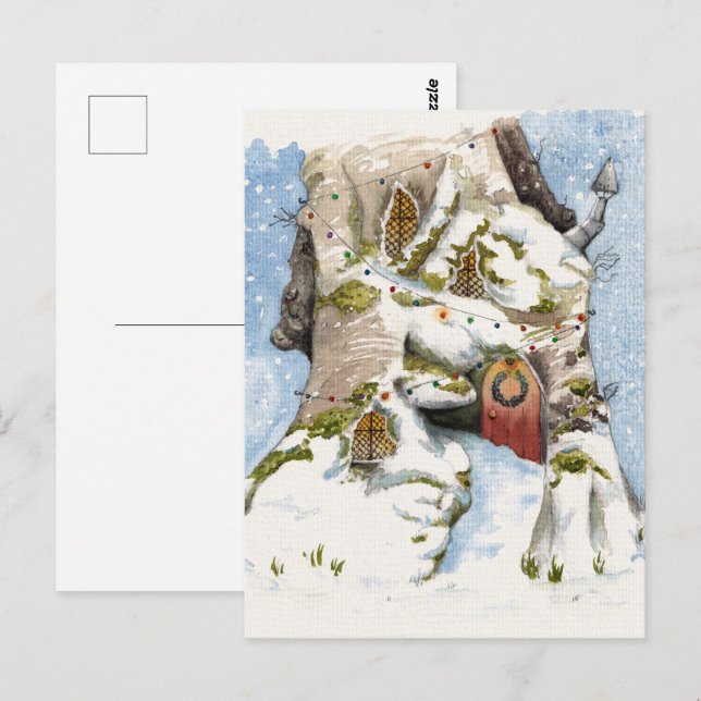 Vintertemat vattenfärg. vykort (Fram/baksida)
