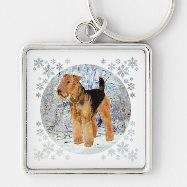 Vintertid Fyrkantig Silverfärgad Nyckelring (Framsidan)