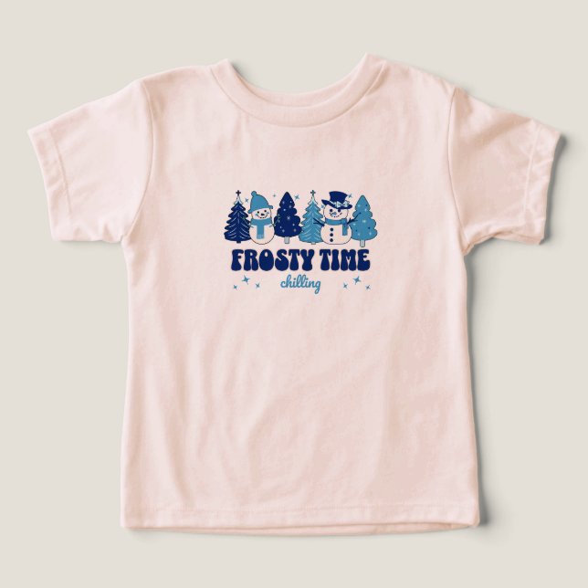 Vintertid Julgranar och Snögubbar för frostighet T Shirt (Design Framsida)