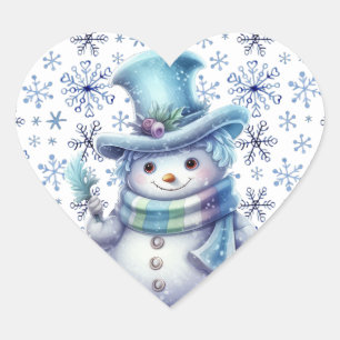 Vintertid Snöman Hjärtformat Klistermärke