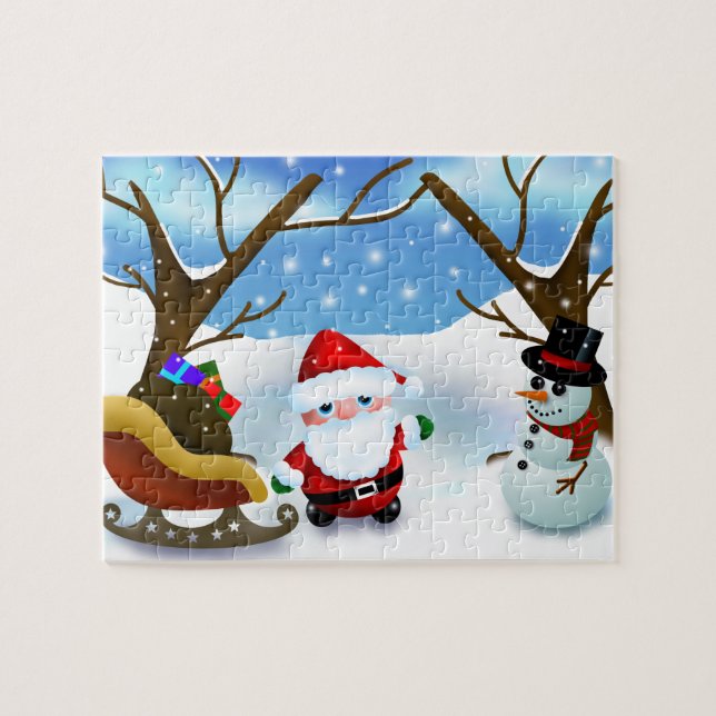 Vintertomte och en Snöman Pussel (Horisontell)