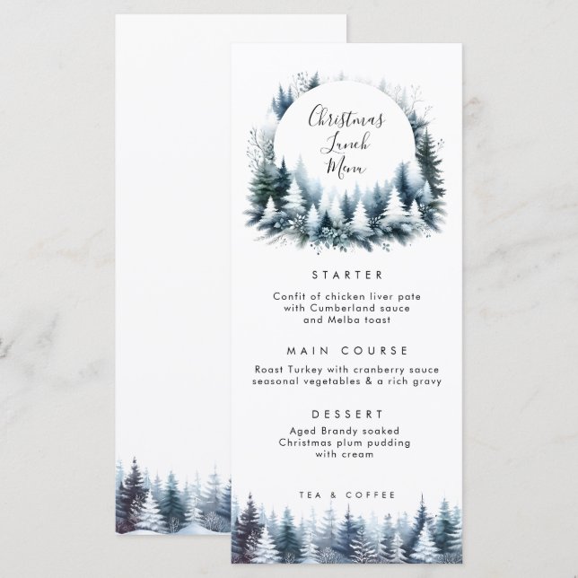 vinterträd jul lunch meny kort (Fram/baksida)