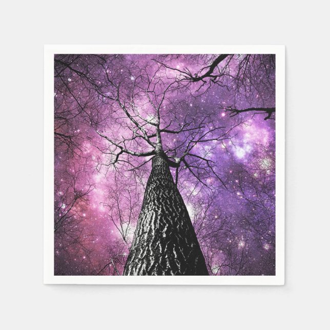 Vinterträd Lila Rosa Galaxhimlar Pappersservett (Framsidan)