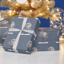 Vinterträd med måne och uggla presentpapper