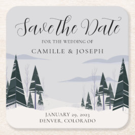 Vinterträd Modern Snöskog Spara Datum Underlägg Papper Kvadrat