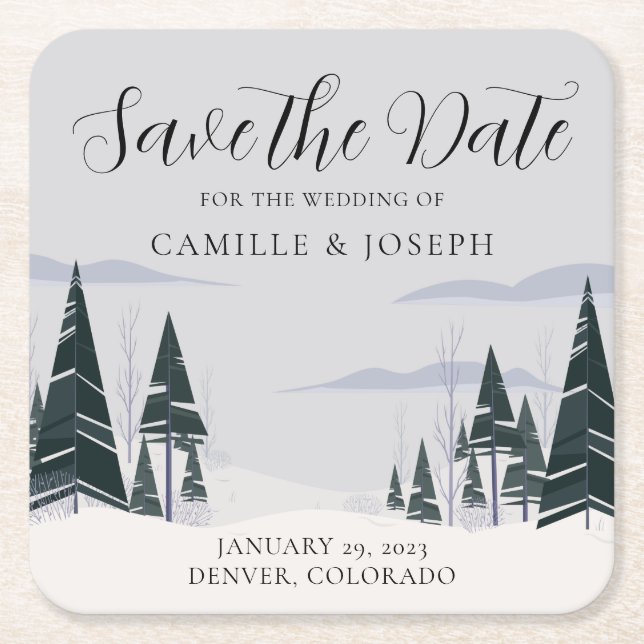 Vinterträd Modern Snöskog Spara Datum Underlägg Papper Kvadrat (Framsidan)