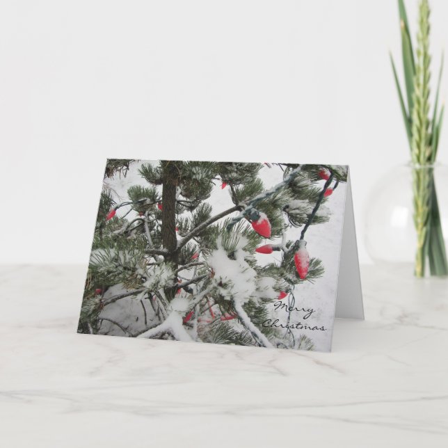 Vinterträd tunga med snö helgkort (Framsida)