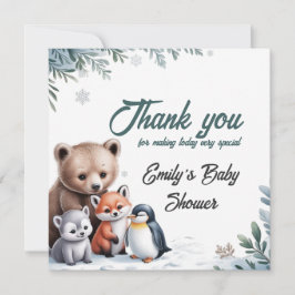 Vinterträdsdjur Baby Shower Tack för ditt kort