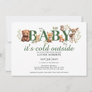 Vinterträdsdjur Sage Greenery Baby Shower Inbjudningar