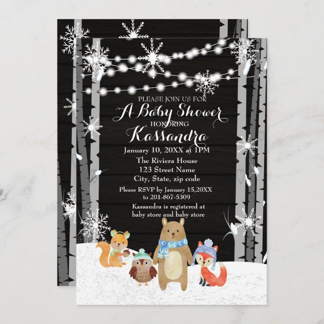 Vinterträdsdjur Skogskycklingskort Inbjudningar (Fram/baksida)