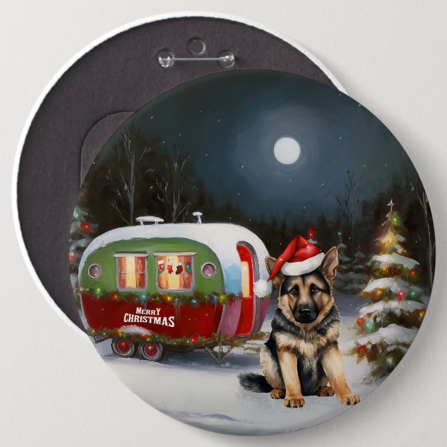 Vintertysk Shepherd Karavan Juläventyr Knapp (Framsida & baksida)