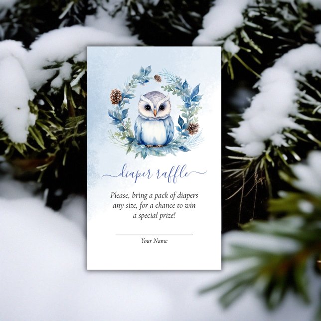 Vinteruggla Baby Shower Blöja Lotteri Tilläggskort (Winter Owl Baby Shower Diaper Raffle Enclosure Card)
