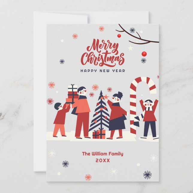 Vinterunderbar tecknad av familjen christmas julkort (Framsida)