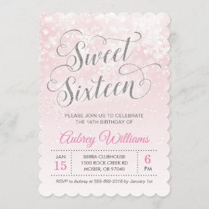 Vinterunderjordiska Sweet sixteen Rosa Flickans fö Inbjudningar