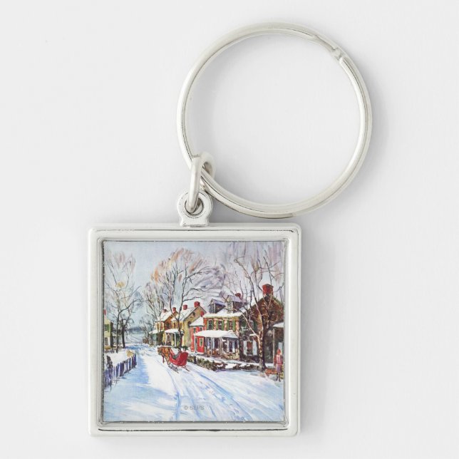 Vinterunderland Fyrkantig Silverfärgad Nyckelring (Framsidan)