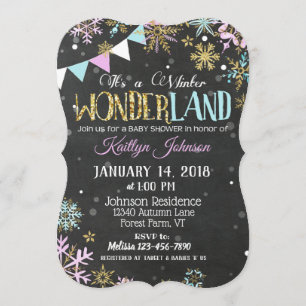 Vinterunderland Snowflake Chalkboard Baby Shower Inbjudningar