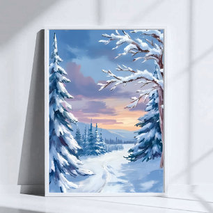 Vinterundret Bergsnö Naturmålning Poster