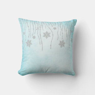 Vinterundret Diamant Snöflingor Teal Blå Kudde