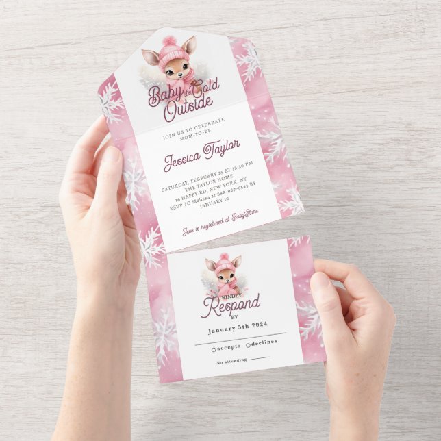Vinterundret Flicka Hjort Rosa Vita Snöflingor (Avrivbar del)