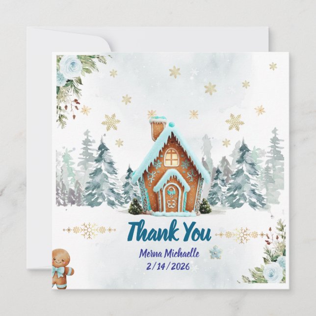 Vinterundret Gingerbread Baby Shower Tack Kort (Framsida)
