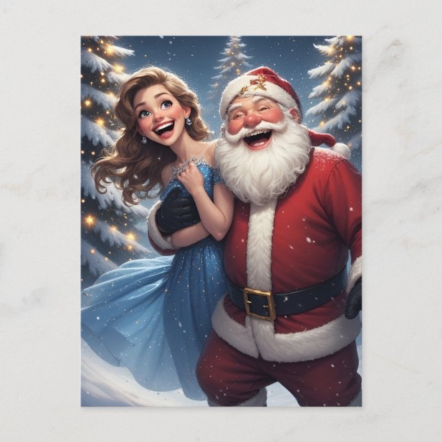 🎄 Vinterundret Santa & Snöjungfrun ❄️Festlig Vykort (Framsida)