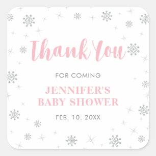 Vinterundret, Silver & Pink Baby Shower Förmån Fyrkantigt Klistermärke