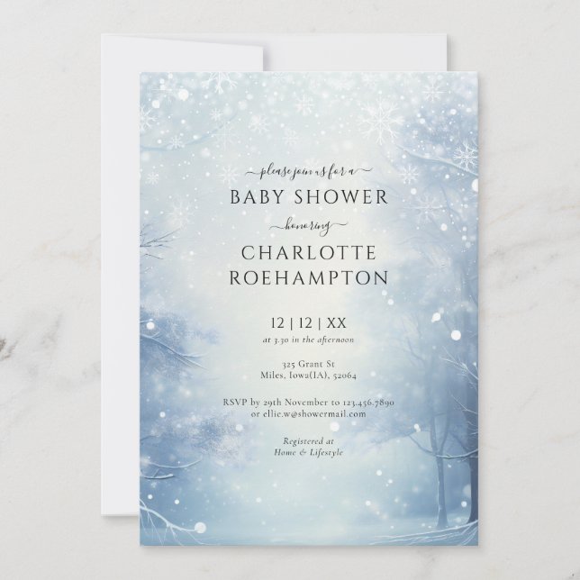 Vinterundret Skog Baby Shower Inbjudningar (Framsida)