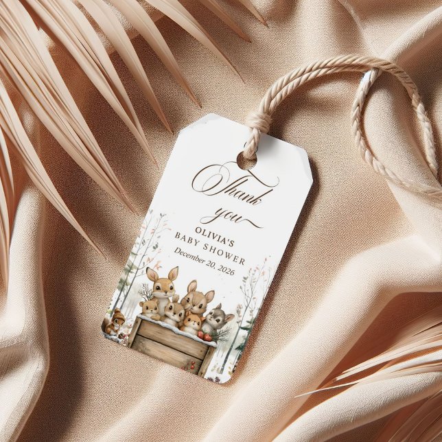 Vinterundret skogsdjur Baby Shower Presentetikett (Skapare uppladdad)