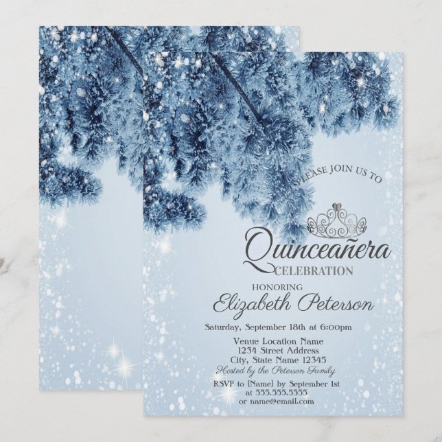Vinterundret,Snö,Snöflingor Quinceañera Inbjudningar (Fram/baksida)
