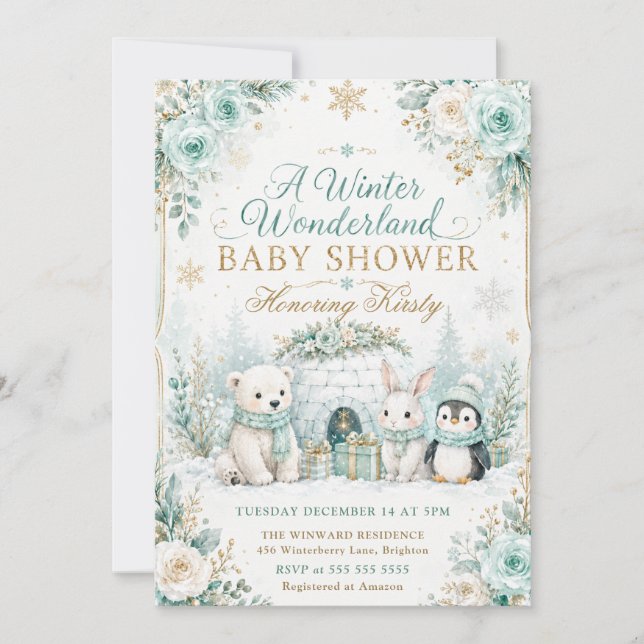 Vinterundrets baby shower inbjudningar (Framsida)