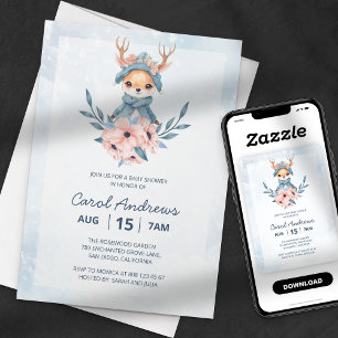 Vinterundrets blomster Oh Deer Baby Shower Inbjudningar
